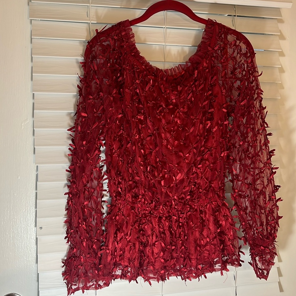 Debbie Shuchat Red Bowed Blouse. Size Small.